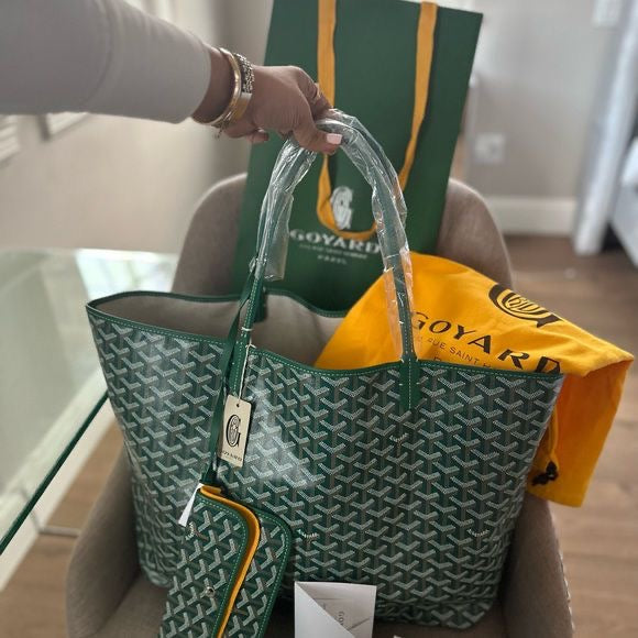 GOYARD Saint Louis Green Reversible Tote Bag with Pouch and Labubu