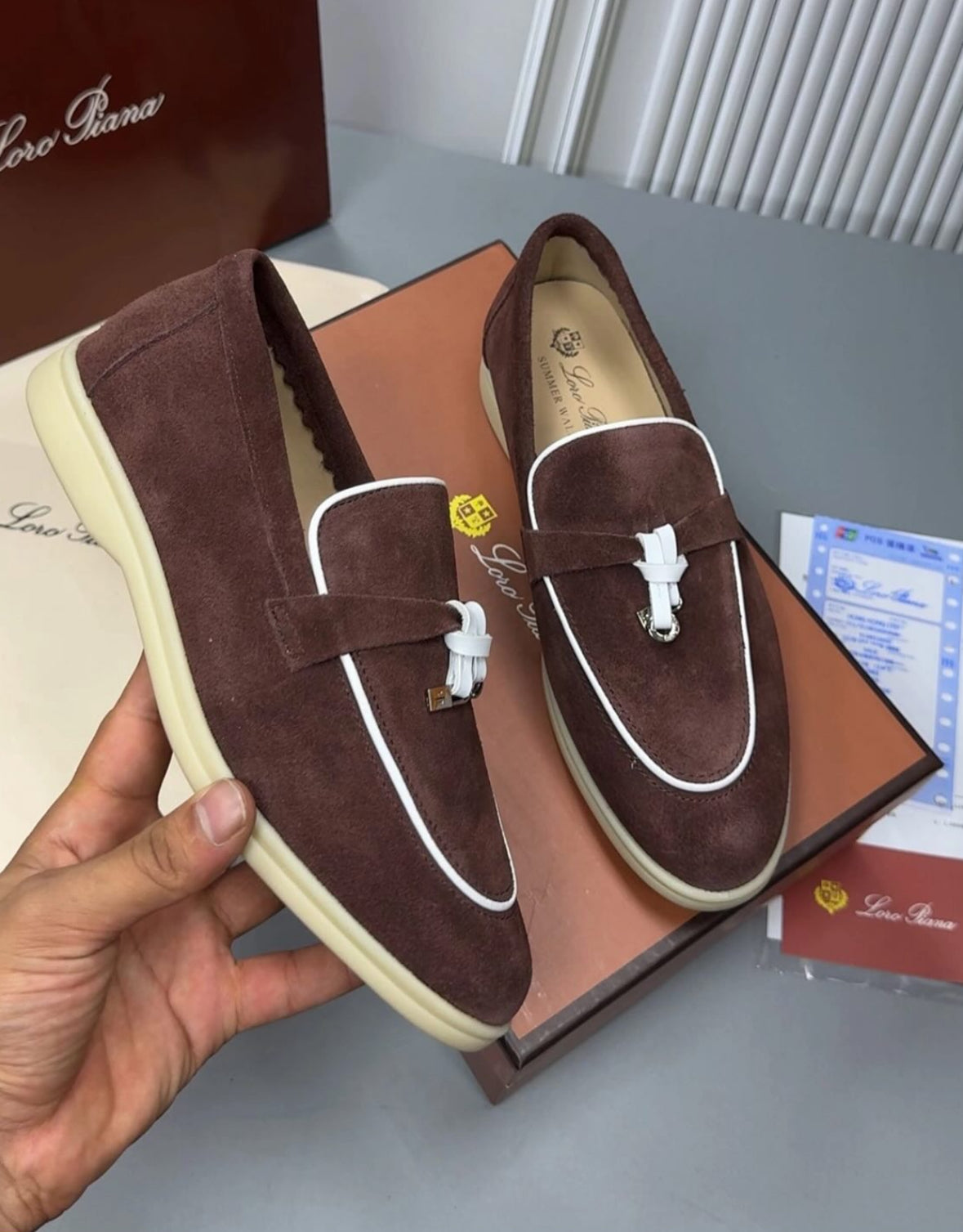LORO PIANA SUMMER WALK LOAFERS-Brown