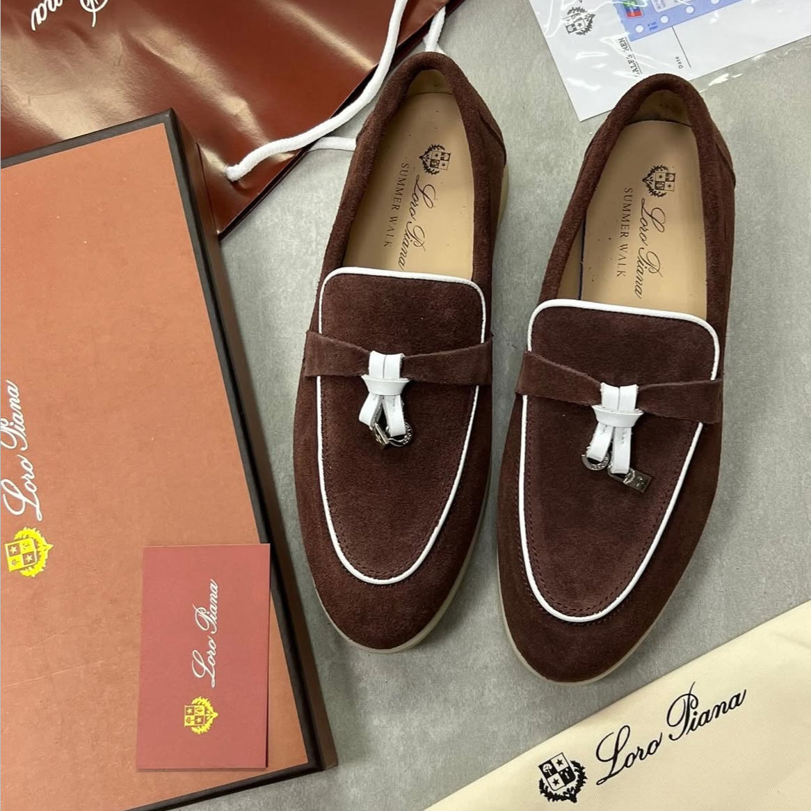 LORO PIANA SUMMER WALK LOAFERS-Brown