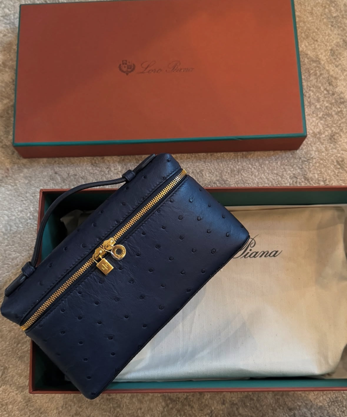 LORO PIANA EXTRA POCKET OSTRICH DARK BLUE