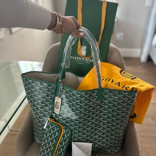 GOYARD Saint Louis Green Reversible Tote Bag with Pouch and Labubu