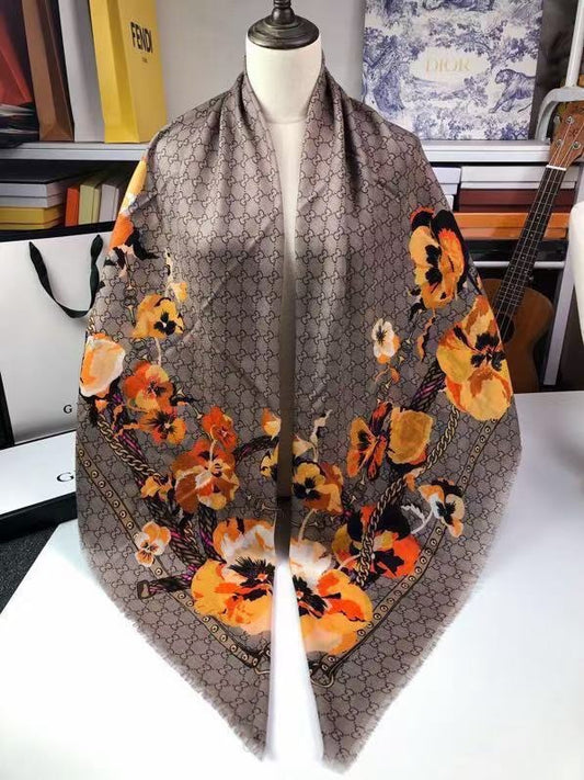 GUCCI GG FLORAL SCARF PRINT ORANGE