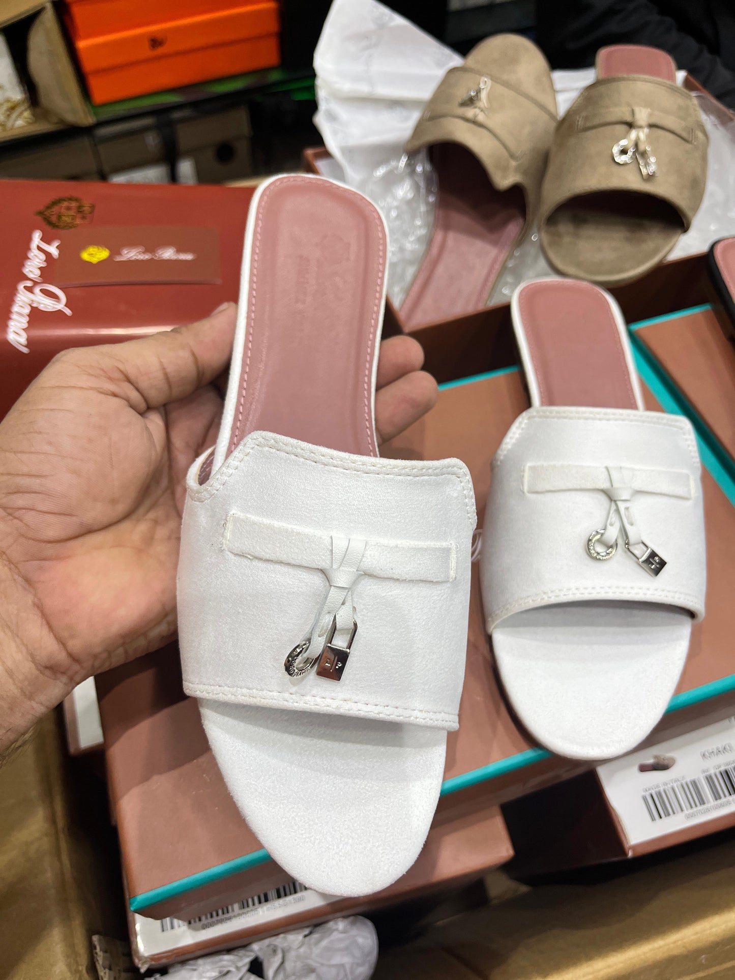 LORO PIANA SUEDE SLIDES