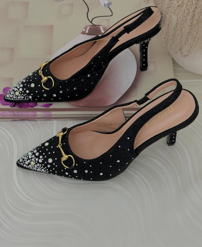 Gucci Horsebit GG Canvas Crystal-Embellished Slingback Pumps