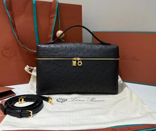 LORO PIANA EXTRA POCKET OSTRICH BLACK