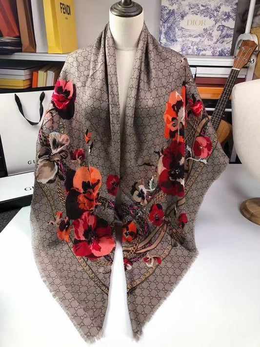 GUCCI GG FLORAL SCARF PRINT RED