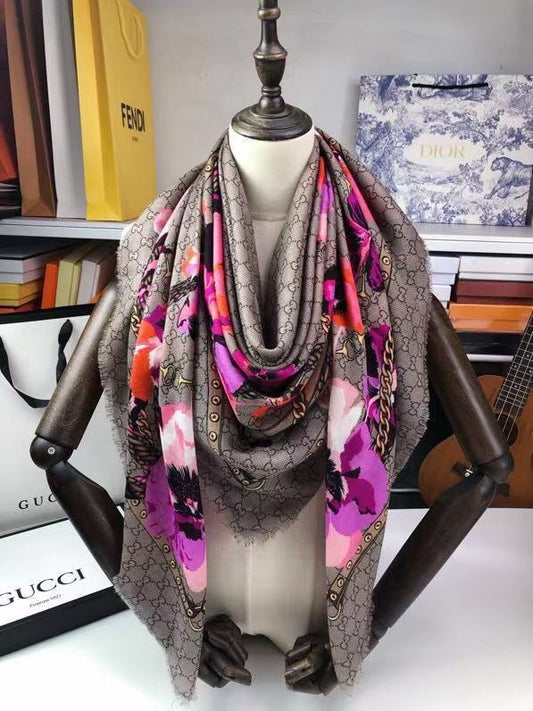 GUCCI GG FLORAL SCARF PRINT PURPLE