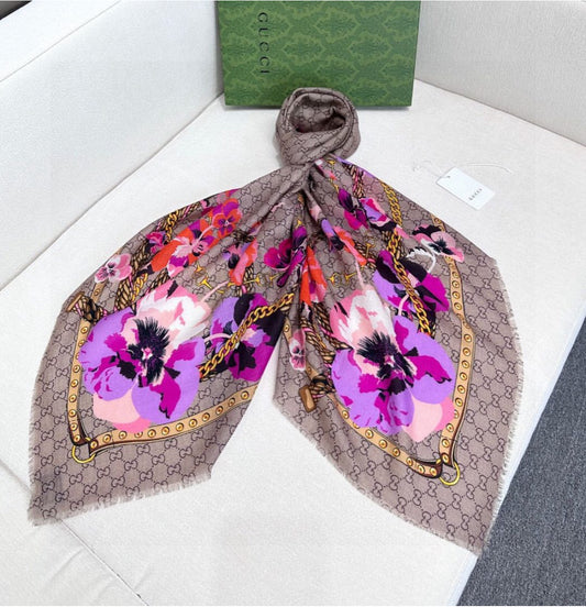 GUCCI GG FLORAL SCARF PRINT PURPLE