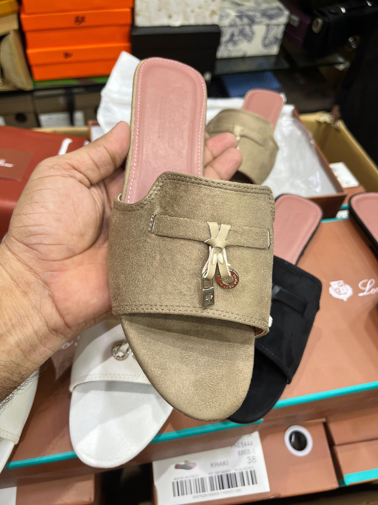 LORO PIANA SUEDE SLIDES