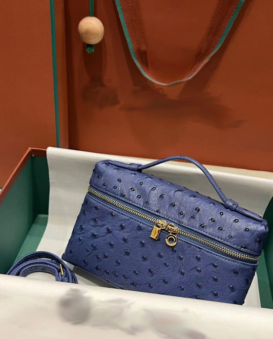 LORO PIANA EXTRA POCKET OSTRICH DARK BLUE