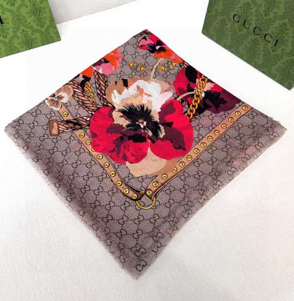 GUCCI GG FLORAL SCARF PRINT RED