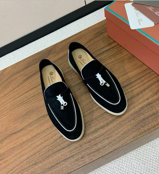 LORO PIANA SUMMER WALK LOAFERS-Black/White
