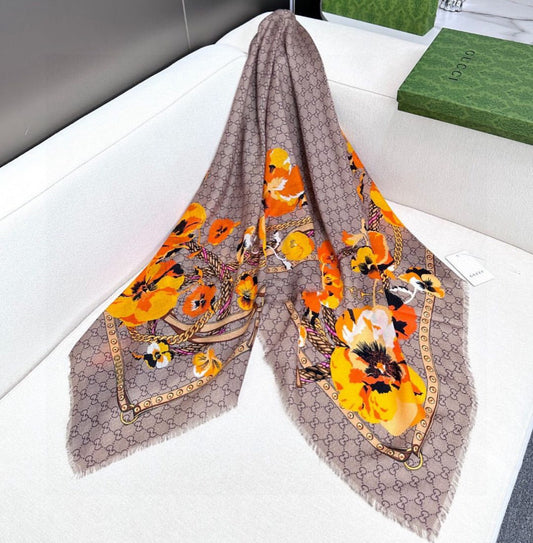 GUCCI GG FLORAL SCARF PRINT ORANGE