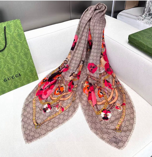 GUCCI GG FLORAL SCARF PRINT RED