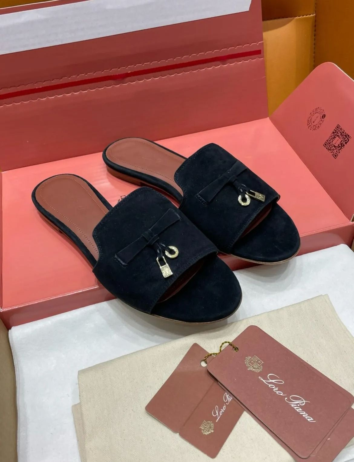 LORO PIANA SUEDE SLIDES