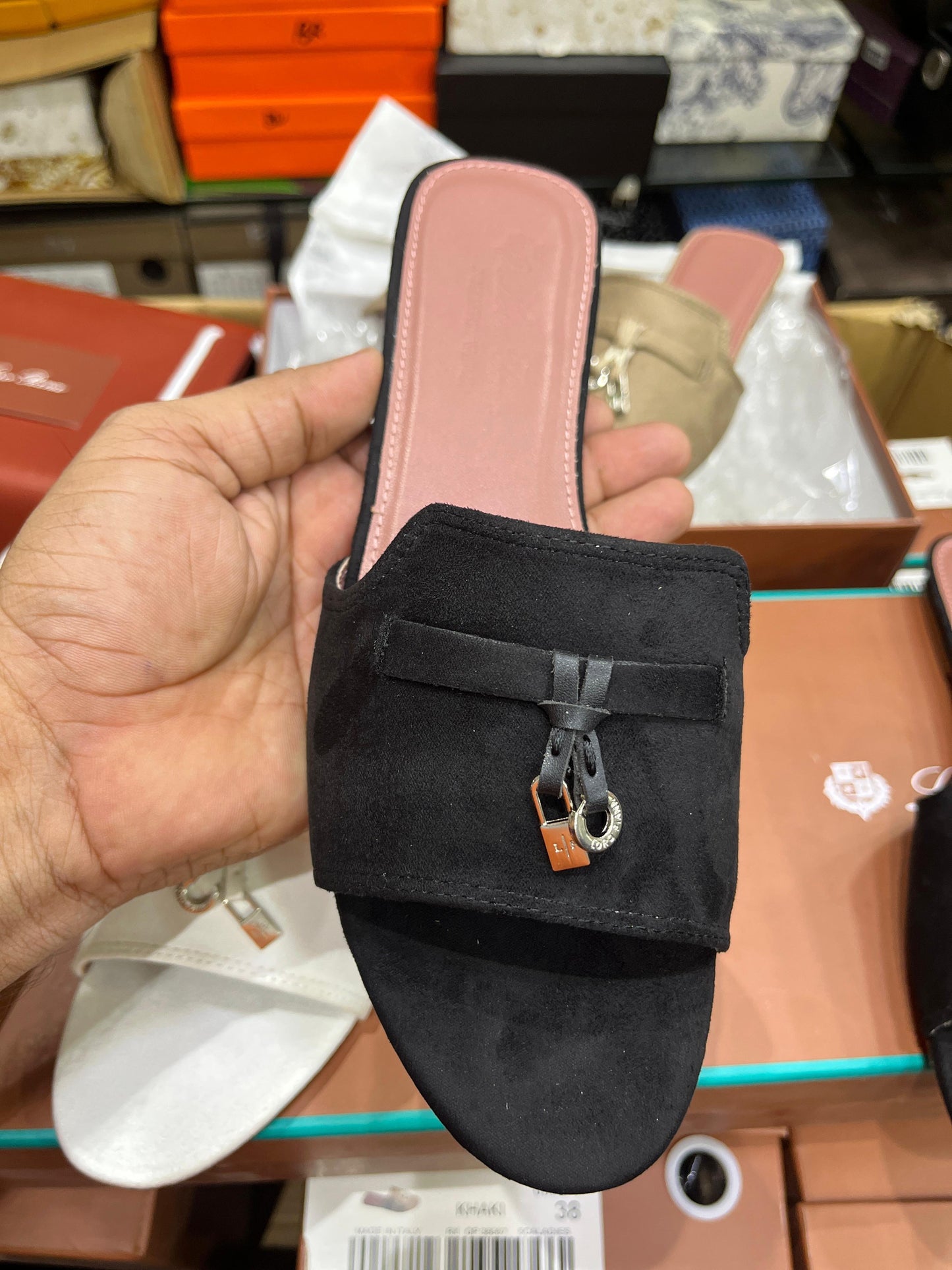 LORO PIANA SUEDE SLIDES