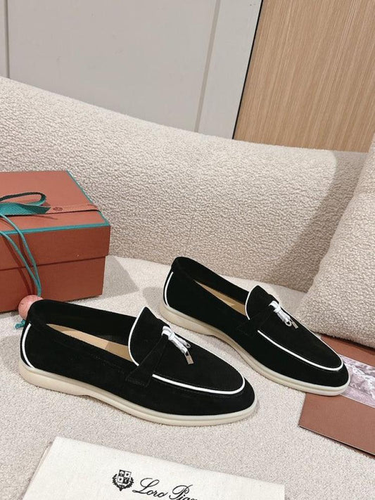 LORO PIANA SUMMER WALK LOAFERS-Black/White